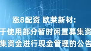 涨8配资 欧莱新材: 欧莱新材关于使用部分暂时闲置募集资金进行现金管理的公告内容摘要